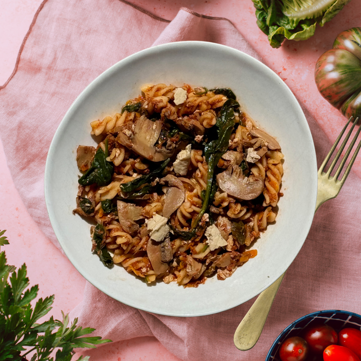 Tofu & Mushroom Bolognese with Spiral Pasta