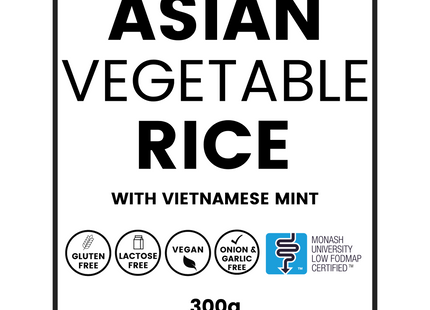 AsianVegetablesw_BrownRice_Ginger_VietnameseMint300gWeFeedYou.GlutenFree_LactoseFree_Vegan_Onion_GarlicFree.