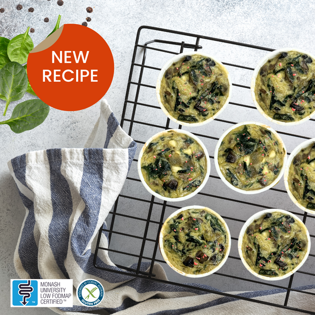 Gluten free, low FODMAP mini muffins with mushroom, bacon-style flavour and egg, baked into soft savoury bites.