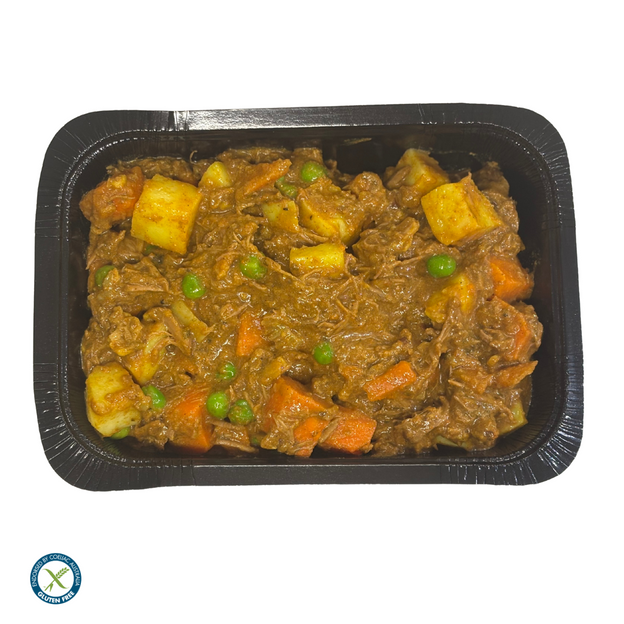 Beef Rogan Josh (450g, serves 2) in meal tray, high protein, gluten free.