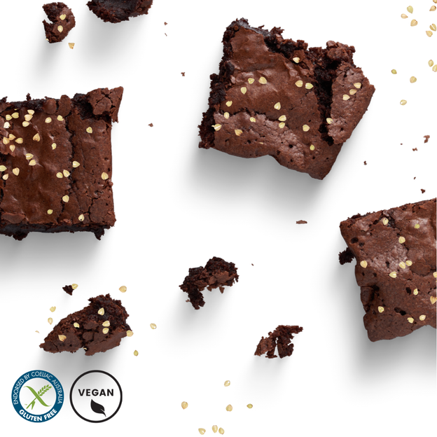 Gluten-free, vegan, Low FODMAP Belgian chocolate brownie. A gut-friendly plant-based treat.