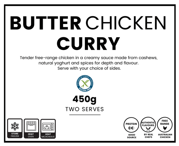 Gluten free butter chicken share pack (450g, serves 2) by We Feed You. High protein.