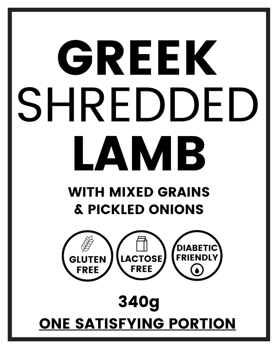 Greek Shredded Lamb w/ Mixed Grains & Pickled Onion. Gluten free, lactose Free, diabetic friendly By We Feed You. 340g