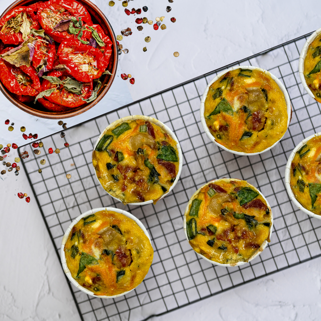 Gluten-free, Low FODMAP Mediterranean mini muffins on cooling rack.