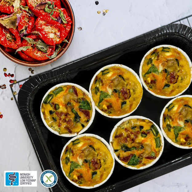 Gluten-free, Low FODMAP Mediterranean mini muffins in tray.