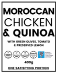 MoroccanChickenw_Quinoa_GreenOlives_Tomato_Lemon.350g.GlutenFree_OnionandGarlicFree_LactoseFree.WeFeedYou