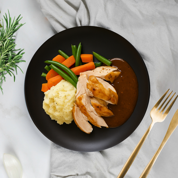 Roast Chicken with Mash, Carrots & Beans