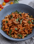 Bacon, Mushroom and Tomato Spiral Pasta, We Feed You