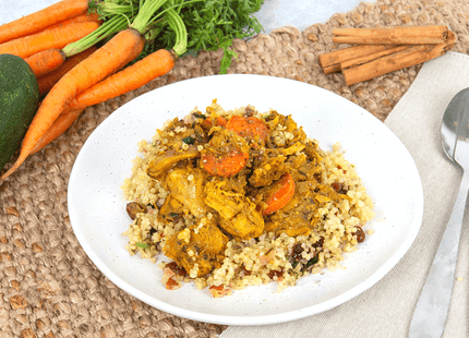 Chicken & Spiced Carrots w/ Roasted Almond & Cranberry Quinoa. Low FODMAP, Lactose Free, Gluten Free