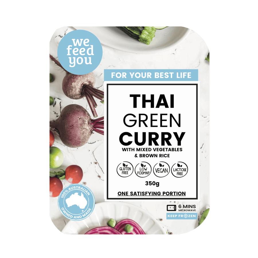 Thai Green Coconut Curry, Packed w/ Veggies & Brown Rice 350g. Gluten Free, low FODMAP, Vegan and lactose free. 