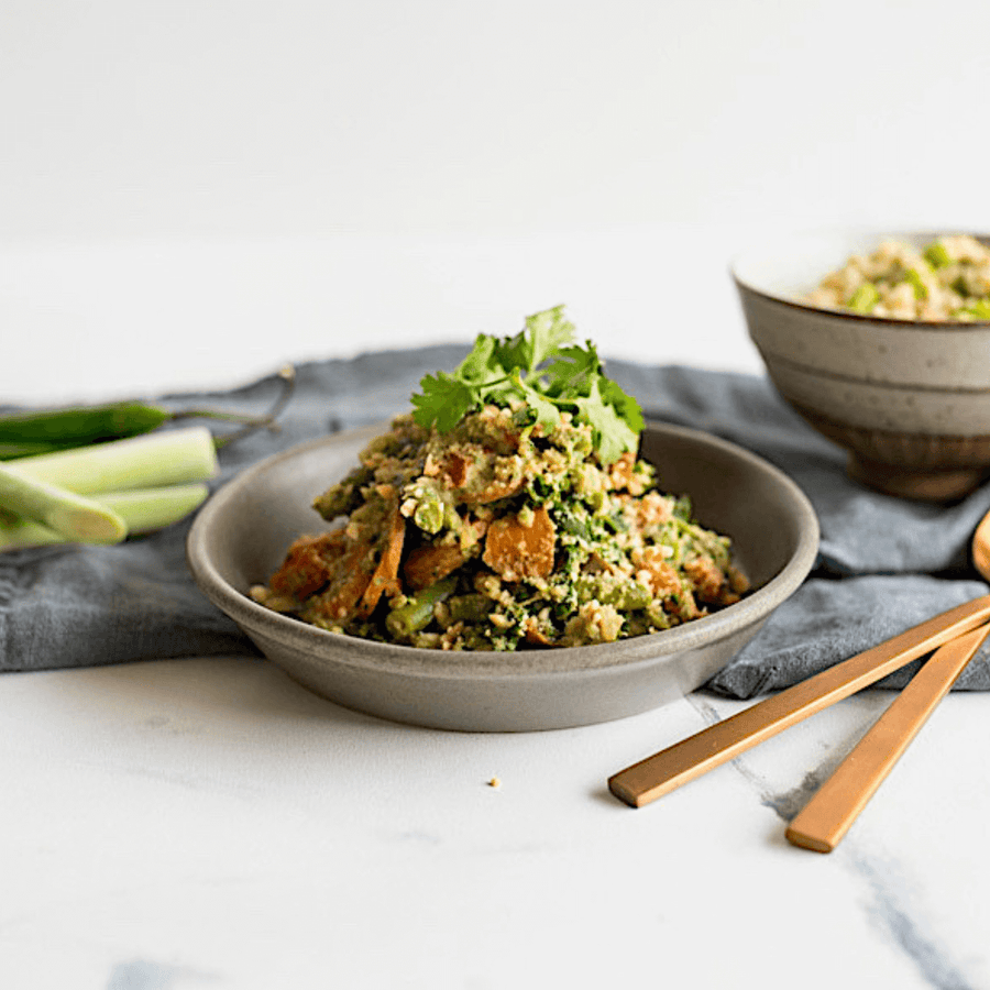 Thai Green Coconut Curry, Packed w/ Veggies & Brown Rice 350g. Gluten Free, low FODMAP, Vegan and lactose free.