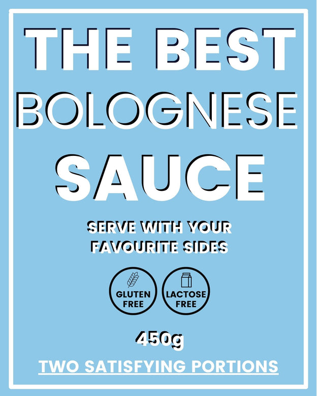 Packaging of High-protein, gluten-free, lactose-free bolognese sauce.
