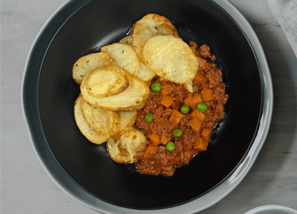 Beef Cottage Pie Topped w/ Chat Potatoes & Mozzarella Cheese by We Feed You. Low FODMAP, gluten free