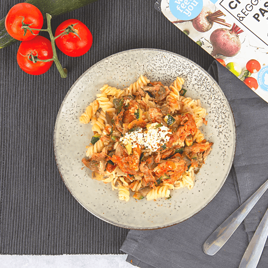 Chicken and Eggplant Pasta 400g. gluten free, onion and garlic free or Low FODMAP diet. 