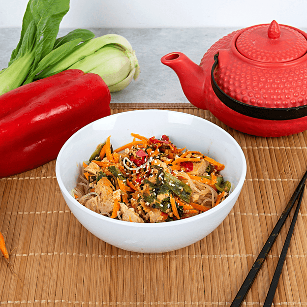 Ginger Tofu w/ Red Capsicum, Bok Choy & Vermicelli Noodles 350g. Gluten free, Vegan, Low FODMAP, lactose free